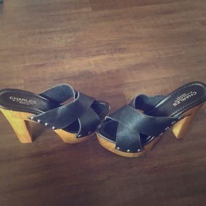 NWOT Black leather platform heels with studs